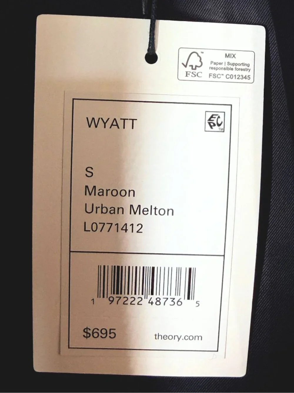 NWT Theory Wyatt Urban Melton Wool Cashmere Zip Jacket Maroon Small $695
